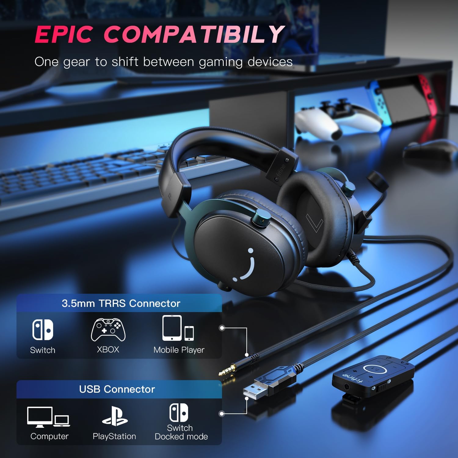  FIFINE AmpliGame H9 3.5mm Gaming Headset with USB Control Box